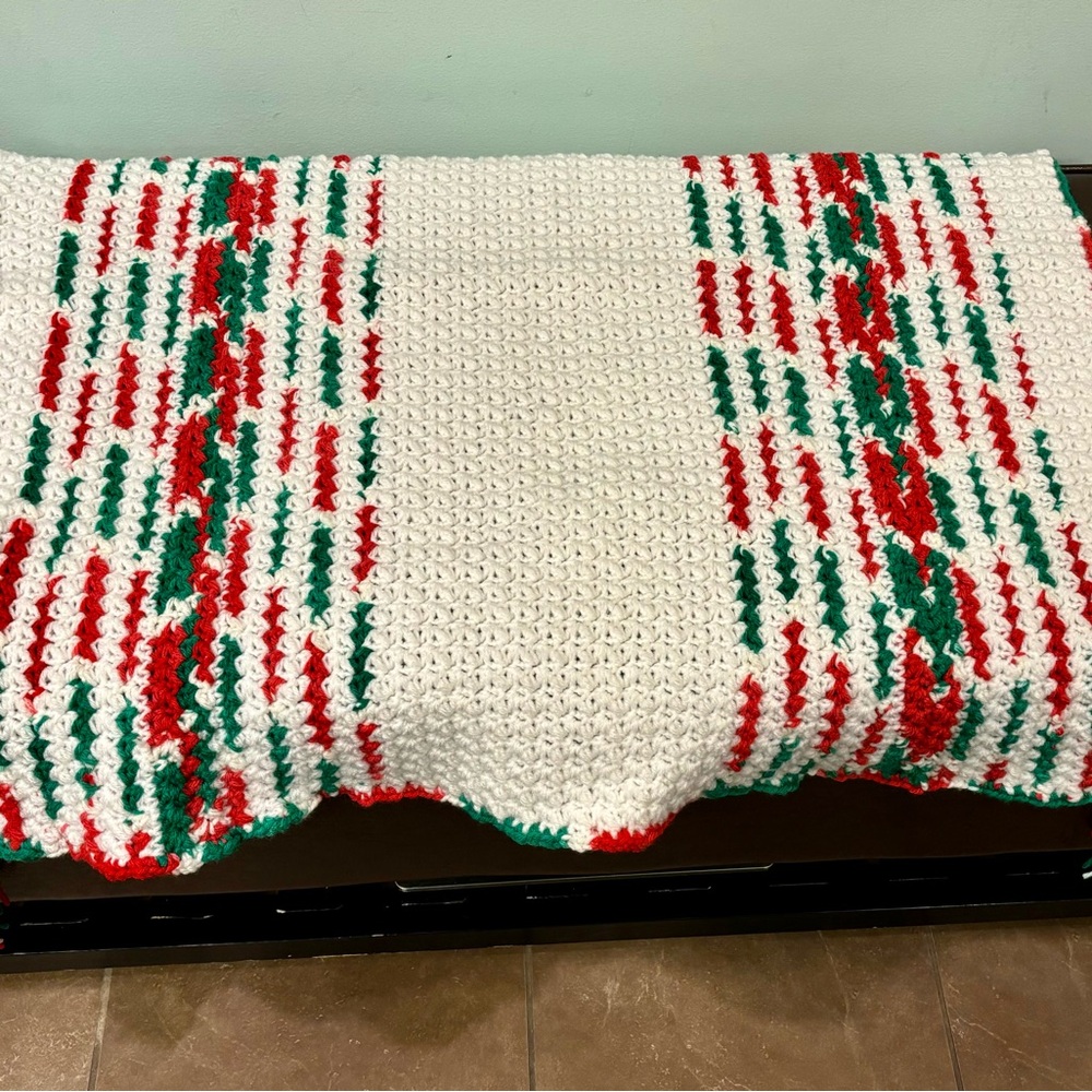Handmade Crochet Christmas Baby Blanket with Tassels